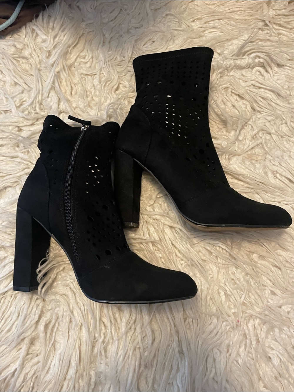 Steve Madden black lace cut boots size  7.5 women, 4” heal